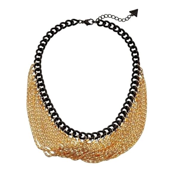 Guess Two-Tone Chain Swag Tassel Statement Necklace NWOT - Picture 1 of 4